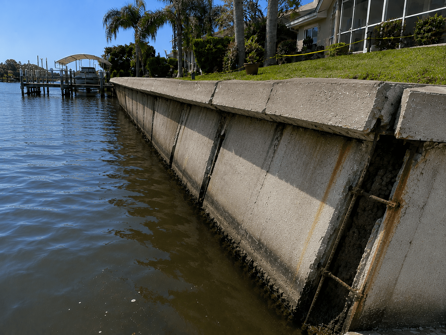 Damaged seawall at waterfront retreat